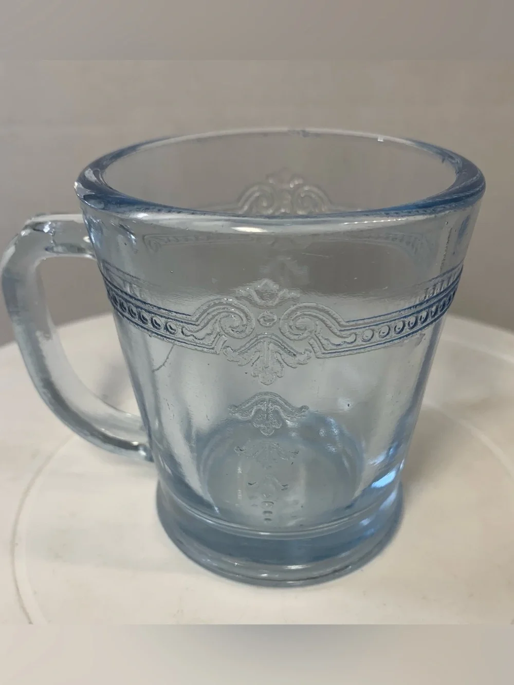Vintage Fire King “Philbe” Blue Sapphire Clear Glass Mug. 3886